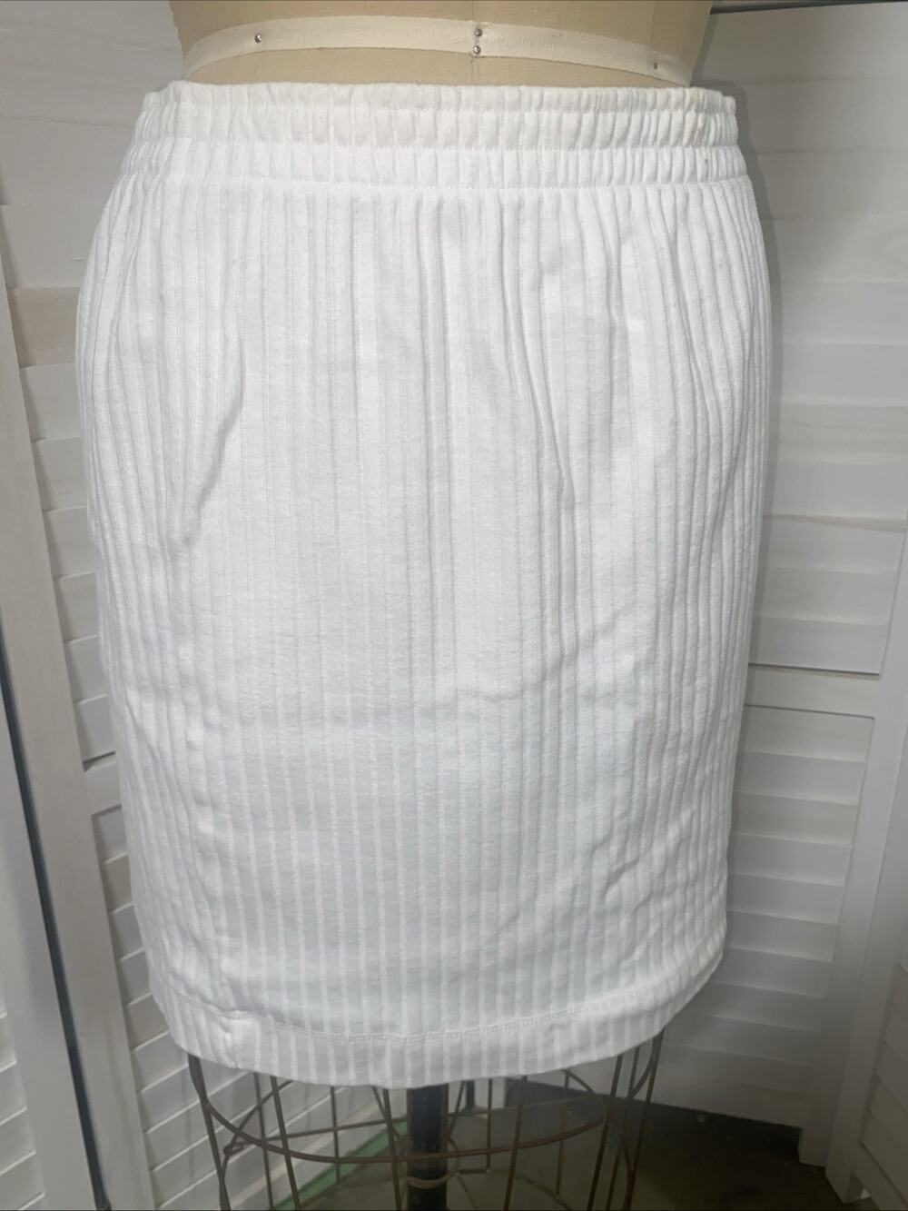 Vintage Limited 90s White Ribbed Mini Cotton Blend Knit Skirt Sz Large